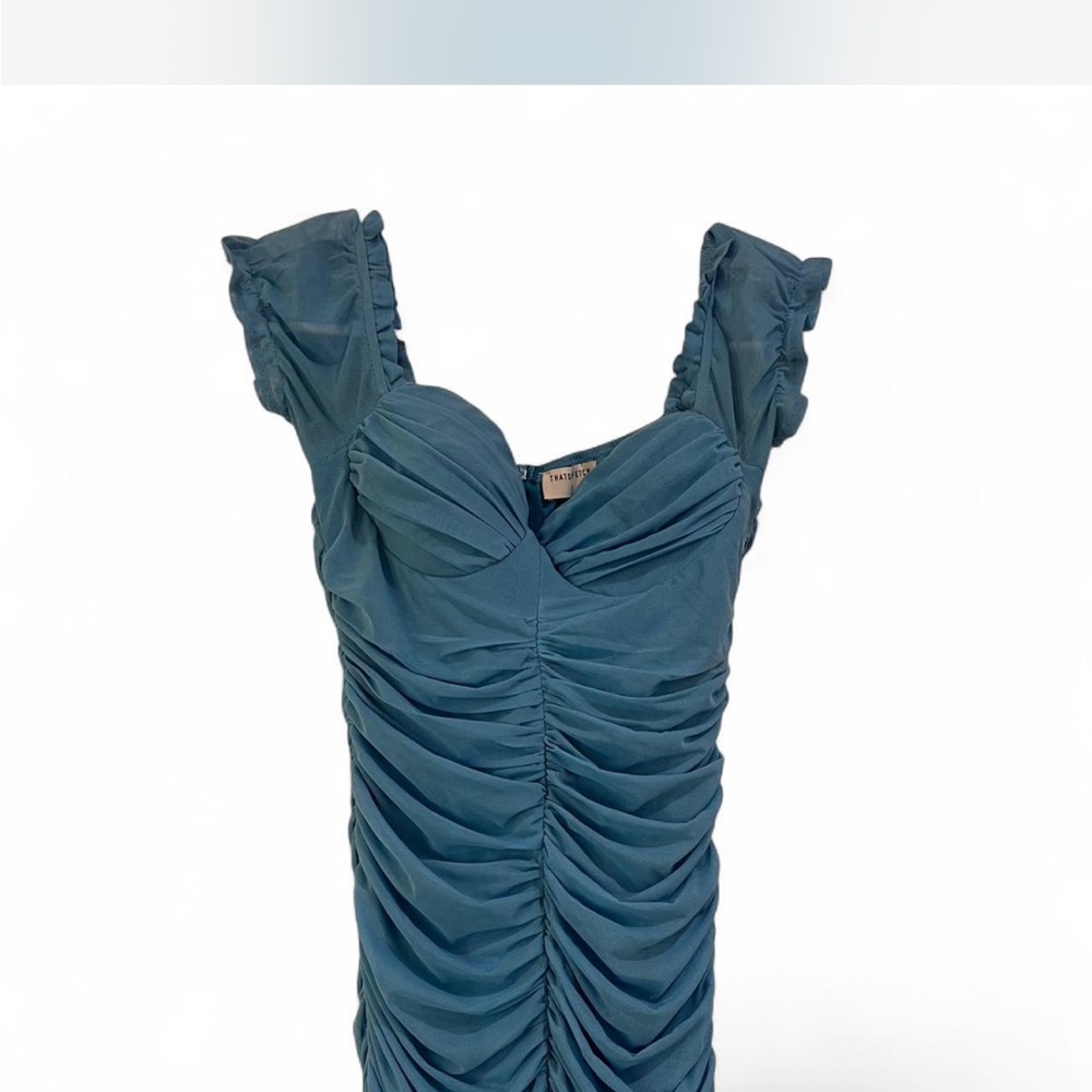 Chic Blue Ruched Mini Dress - Picture 7 of 8
